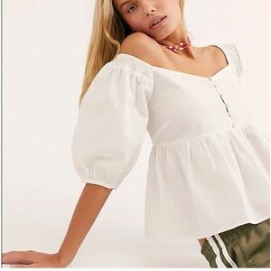 Free People Peplum Veronica Sweetheart White Off-Shoulder Blouse M